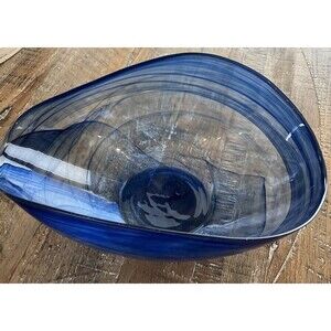 Alabaster Badash Cobalt Blue Swirl Art centerpiece or fruit Bowl 13 1/2 x 9 x 5